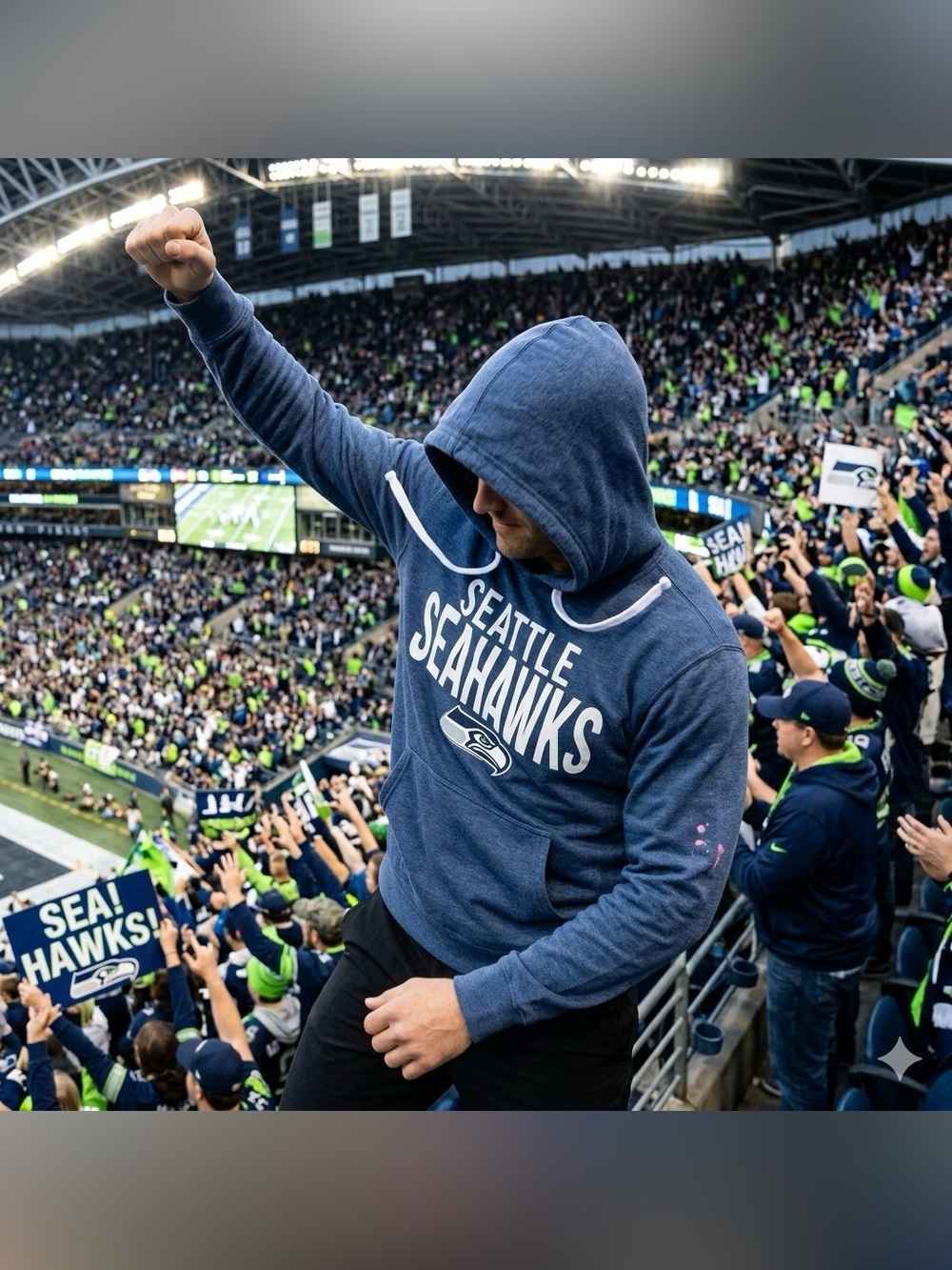 NFL Team Apparel Seattle Seahawks Graphic Hoodie Large Blue Gameday Streetwear